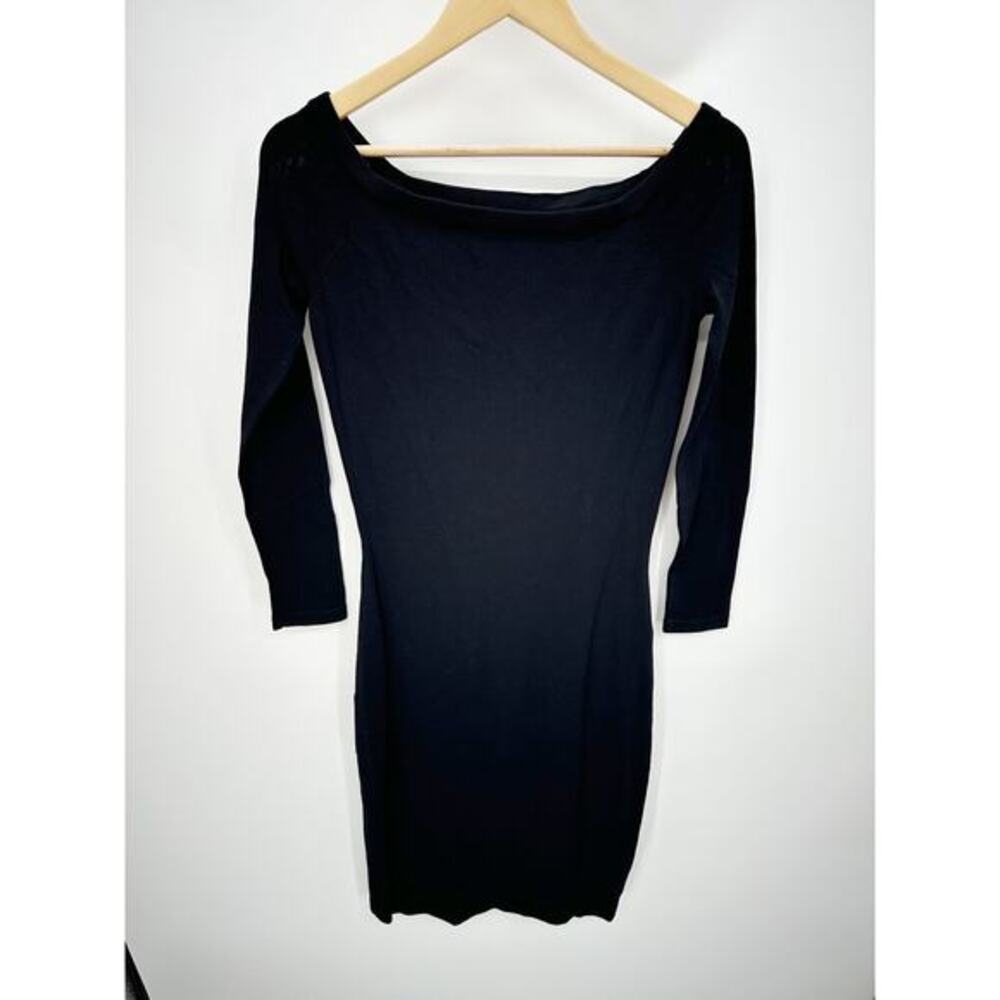 Calvin Klein Black Midi Dress Women M Long Sleeve Stretch Minimalist Flattering‎